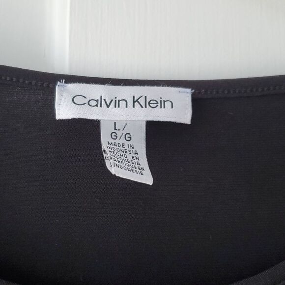 CALVIN KLEIN BLACK SHEER PUFF SLEEVE KNIT TOP SIZE LARGE MINIMALIST CAPSULE - Picture 5 of 10